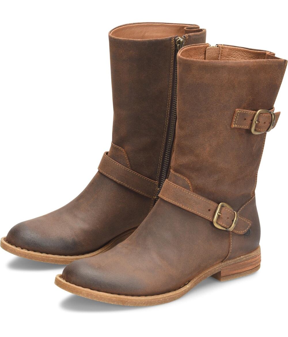 NEW BORN Delano Mid Calf Distressed Suede Women's Boot Rugged Brown 6.5